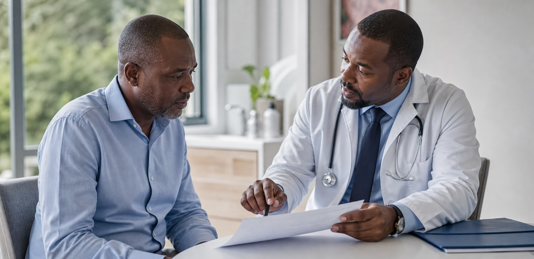 A clinician explaining cancer screening information to a patient