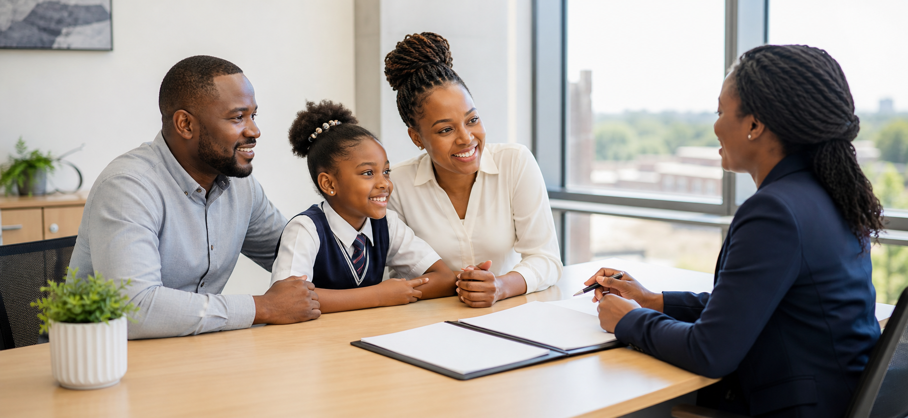 A family discussing medical insurance options with an adviser