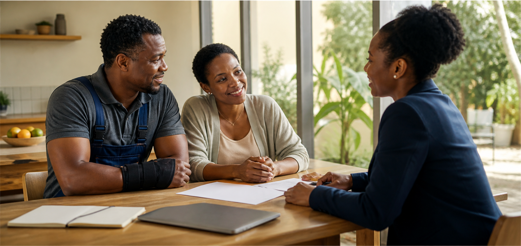 A couple discussing personal accident cover with an adviser