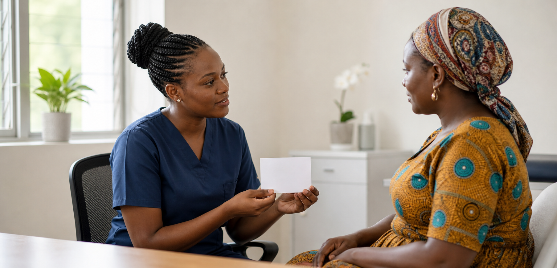 A nurse explaining cervical health screening to a patient
